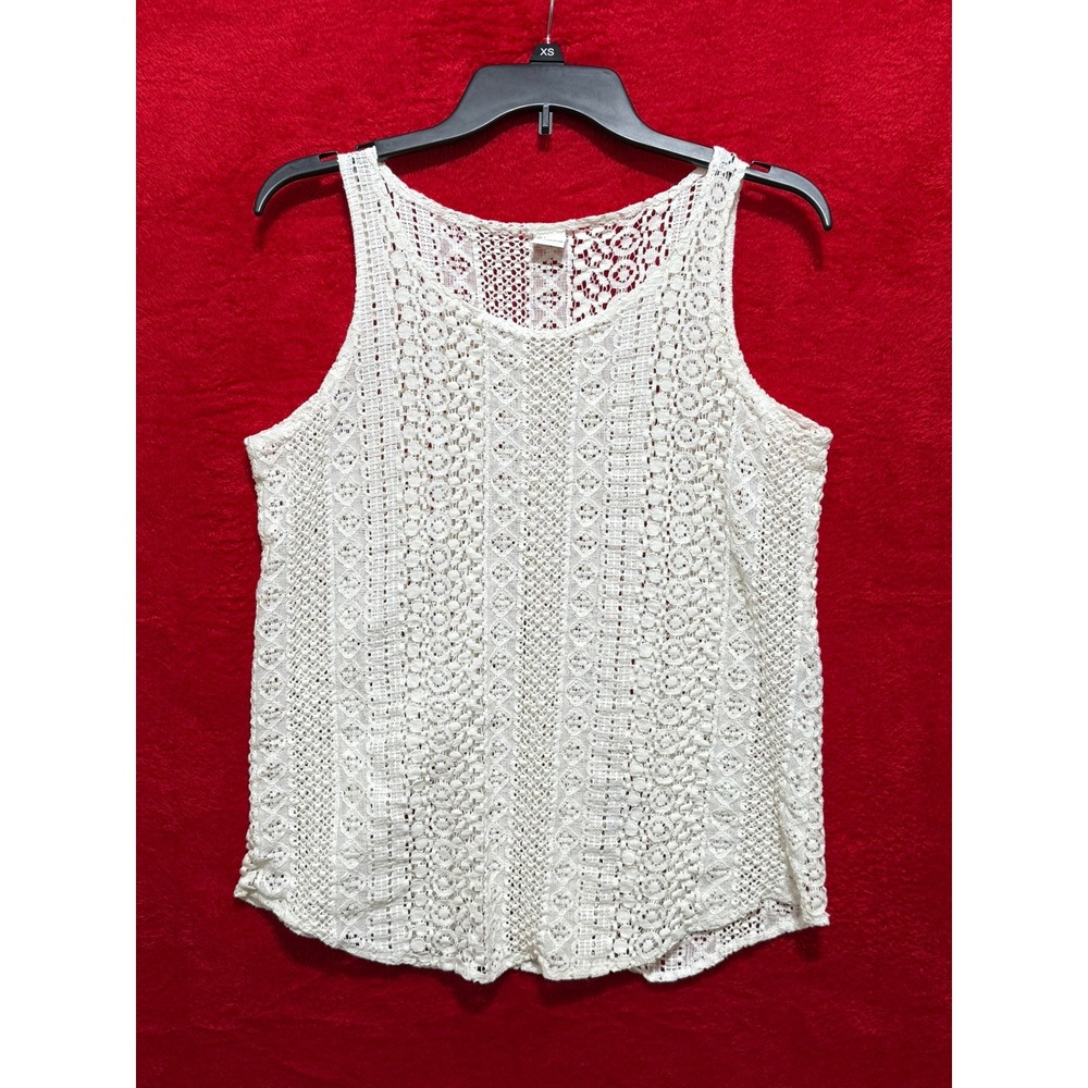 Crochet Lace Tank Top White Blouse Summer Beach Cover Up Women's‎ Size L